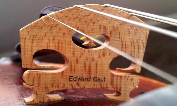 New violin bridge hand-carved and fitted by Edward Gaut Violins